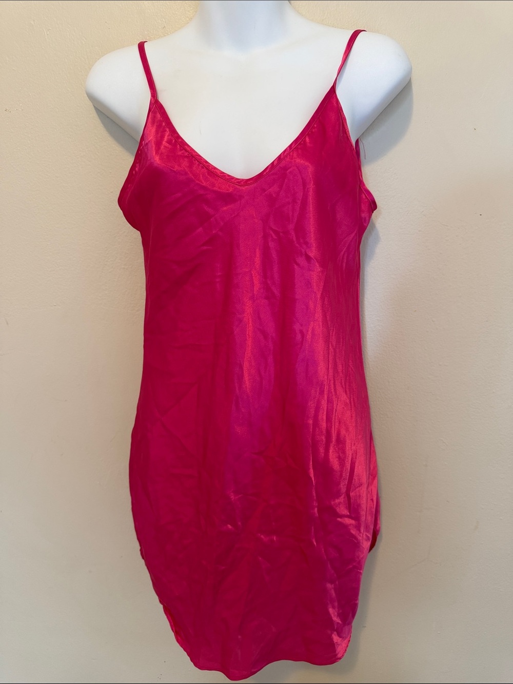 Satin Camisole Slip Dress in Hot Pink
